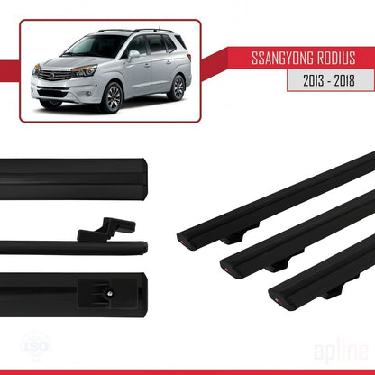 BASIC Model Dakdrager bagagedrager compatibel met Ssangyong Rodius 2 2013-2018 Spoorstaven Zwart Aluminium 3 Staven