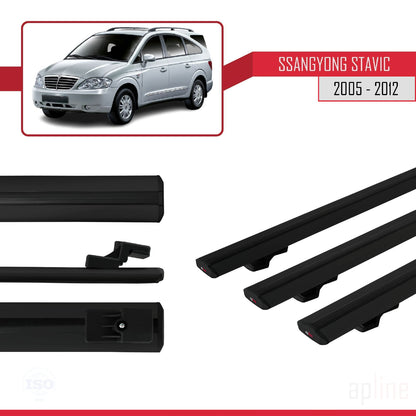 BASIC Model Dakdrager bagagedrager compatibel met Ssangyong Stavic 2005-2012 Spoorstaven Zwart Aluminium 3 Staven