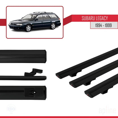 Compatible avec Subaru Legacy 2 (BD) 1994-1999 BASIC Model Barres de Toit Railing Porte-Bagages de Voiture Noir Aluminium 3 Barres