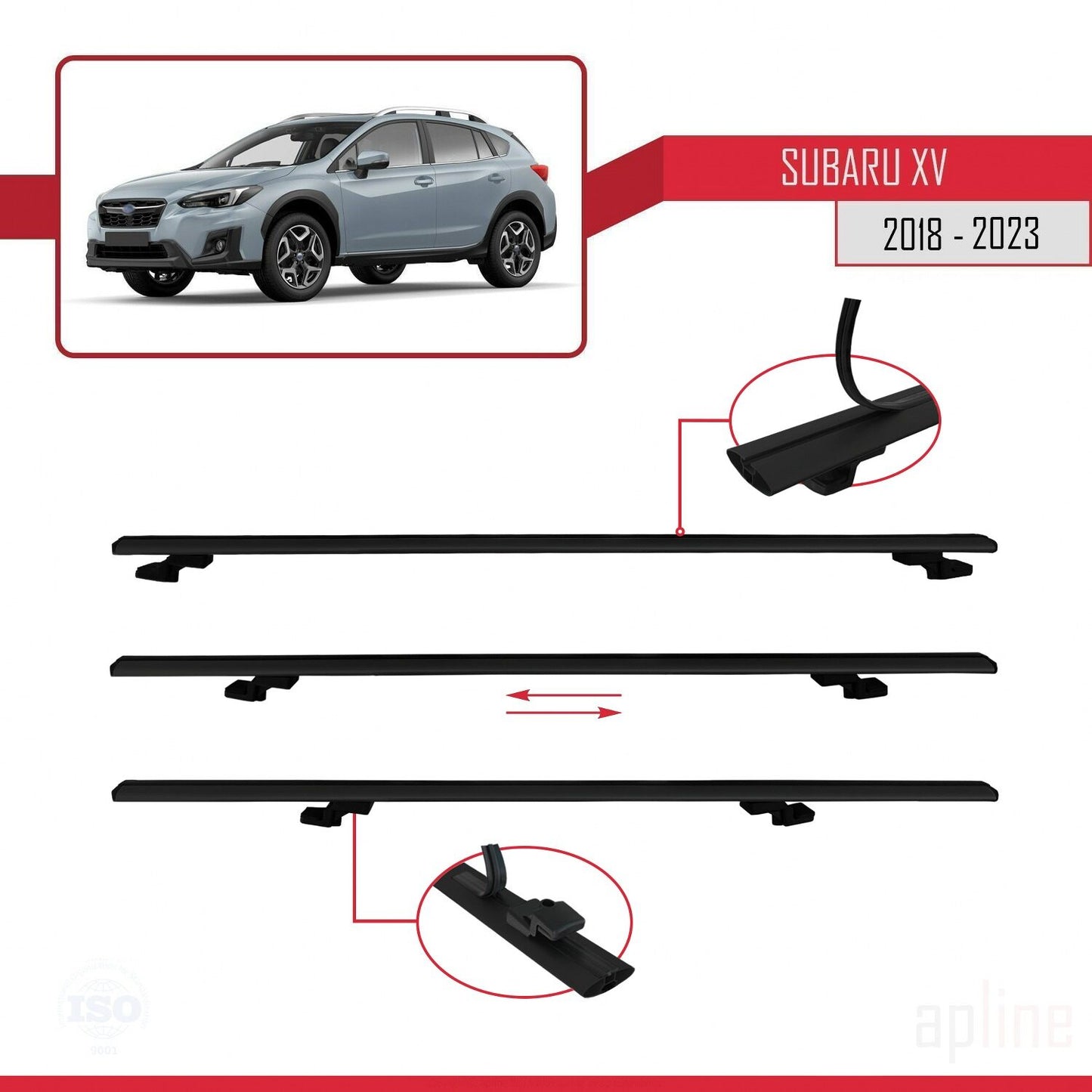 Compatible avec Subaru XV 2 2018-2023 BASIC Model Barres de Toit Railing Porte-Bagages de Voiture Noir Aluminium 2 Barres