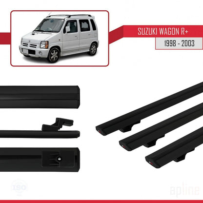 Compatible avec Suzuki Wagon R+ 1998-2003 BASIC Model Barres de Toit Railing Porte-Bagages de Voiture Noir Aluminium 3 Barres