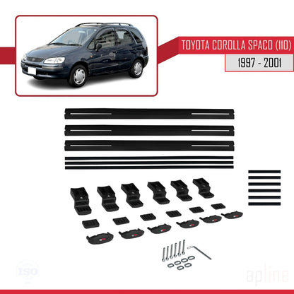 Compatible avec Toyota Corolla Spacio (E110) 1997-2001 BASIC Model Barres de Toit Railing Porte-Bagages de Voiture Noir Aluminium 3 Barres