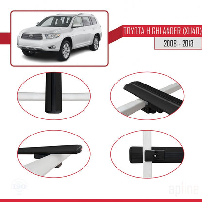 Compatible avec Toyota Highlander (XU40) 2008-2013 BASIC Model Barres de Toit Railing Porte-Bagages de Voiture Noir Aluminium 3 Barres