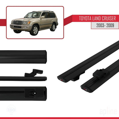 Compatible avec Toyota Land Cruiser (J100) 2003-2007 BASIC Model Barres de Toit Railing Porte-Bagages de Voiture Noir Aluminium 2 Barres