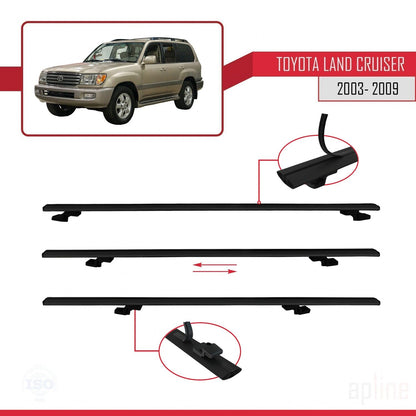 Compatible avec Toyota Land Cruiser (J100) 2003-2007 BASIC Model Barres de Toit Railing Porte-Bagages de Voiture Noir Aluminium 2 Barres