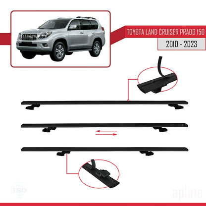 Compatible avec Toyota Land Cruiser Prado (J150) 2010-2023 BASIC Model Barres de Toit Railing Porte-Bagages de Voiture Noir Aluminium 2 Barres
