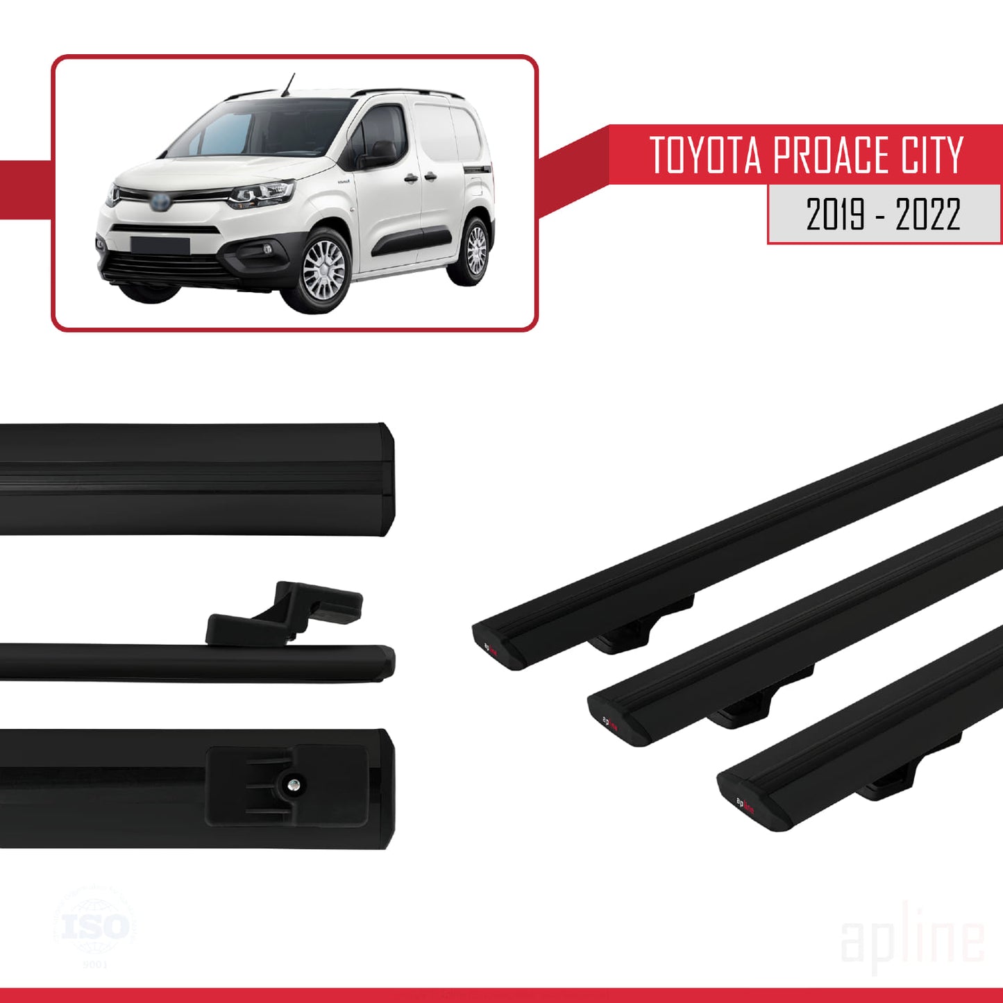 Compatible avec Toyota Proace City 2019-2022 BASIC Model Barres de Toit Railing Porte-Bagages de Voiture Noir Aluminium 3 Barres