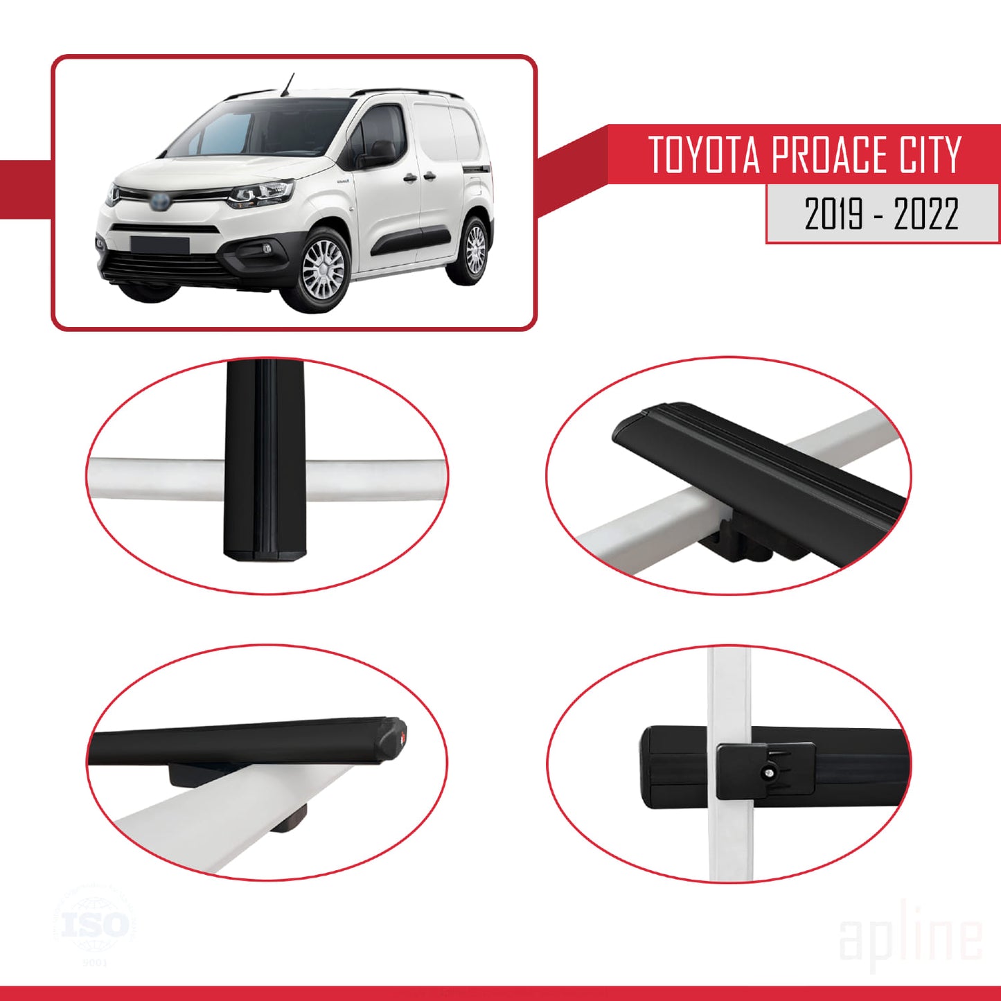 Compatible avec Toyota Proace City 2019-2022 BASIC Model Barres de Toit Railing Porte-Bagages de Voiture Noir Aluminium 2 Barres