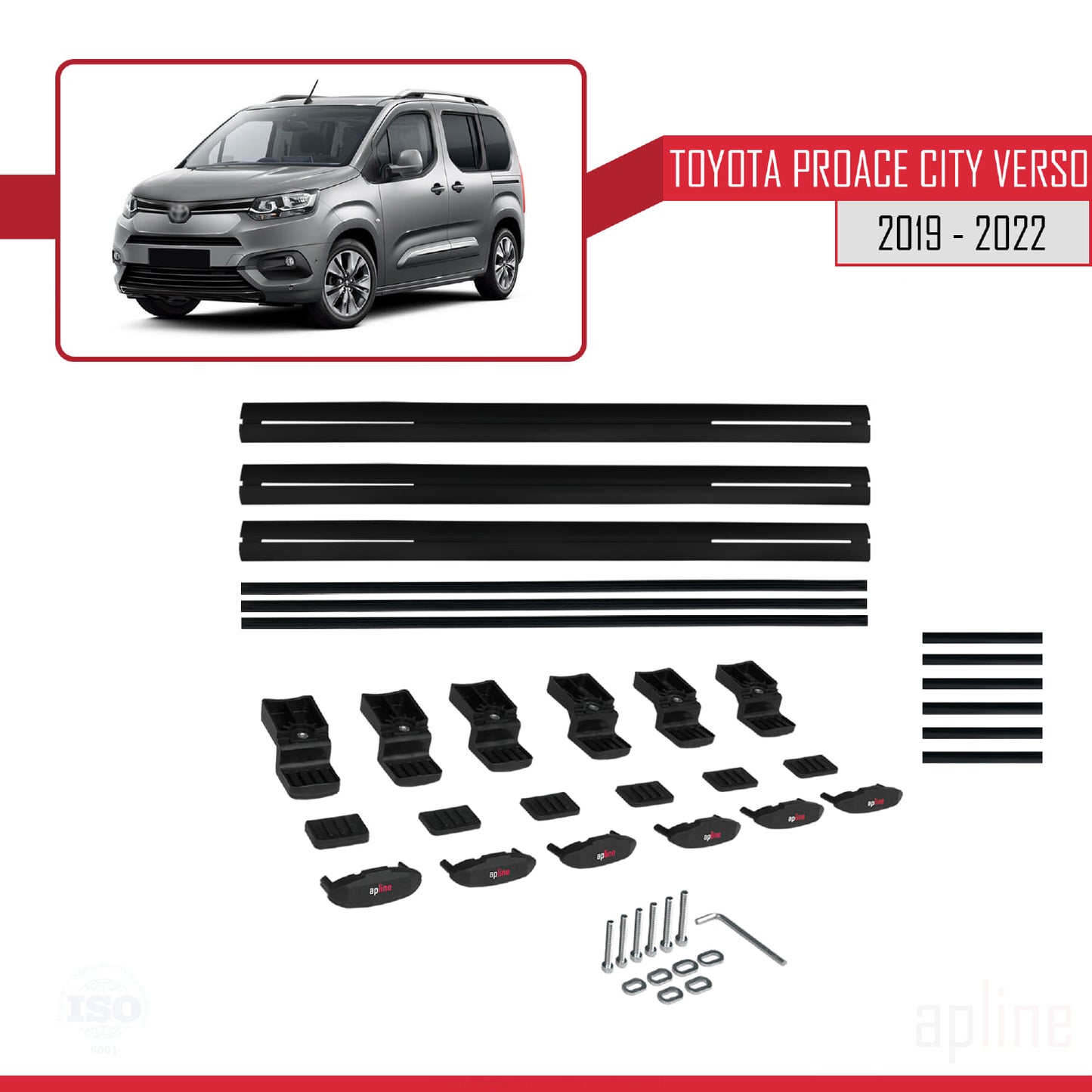 Compatible avec Toyota Proace City Verso 2019-2022 BASIC Model Barres de Toit Railing Porte-Bagages de Voiture Noir Aluminium 3 Barres