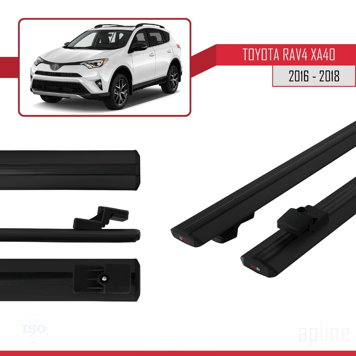 Compatible avec Toyota RAV4 IV (XA40) Post-Facelift 2016-2018 BASIC Model Barres de Toit Railing Porte-Bagages de Voiture Noir Aluminium 2 Barres