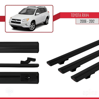 Compatible avec Toyota RAV4 III (XA30) 2006-2012 BASIC Model Barres de Toit Railing Porte-Bagages de Voiture Noir Aluminium 3 Barres