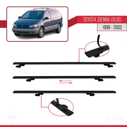 Compatible avec Toyota Sienna (XL10) 1998-2003 BASIC Model Barres de Toit Railing Porte-Bagages de Voiture Noir Aluminium 3 Barres