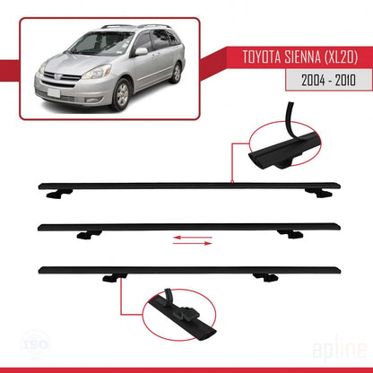 Compatible avec Toyota Sienna 2 (XL20) 2004-2010 BASIC Model Barres de Toit Railing Porte-Bagages de Voiture Noir Aluminium 3 Barres
