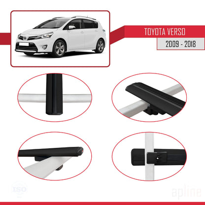 Compatible avec Toyota Verso (AR20) 2009-2018 BASIC Model Barres de Toit Railing Porte-Bagages de Voiture Noir Aluminium 4 Barres