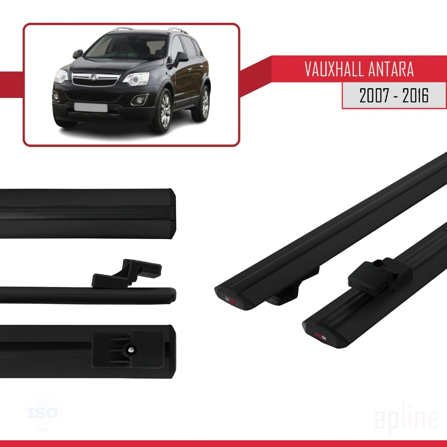 Compatible avec Vauxhall Antara 2007-2016 BASIC Model Barres de Toit Railing Porte-Bagages de Voiture Noir Aluminium 2 Barres