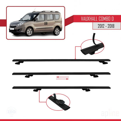 Compatible avec Vauxhall Combo D 2012-2018 BASIC Model Barres de Toit Railing Porte-Bagages de Voiture Noir Aluminium 3 Barres