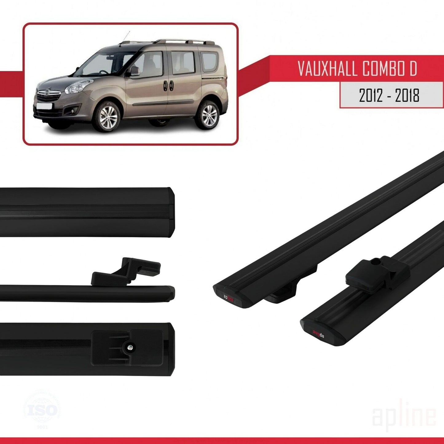 Compatible avec Vauxhall Combo D 2012-2018 BASIC Model Barres de Toit Railing Porte-Bagages de Voiture Noir Aluminium 2 Barres