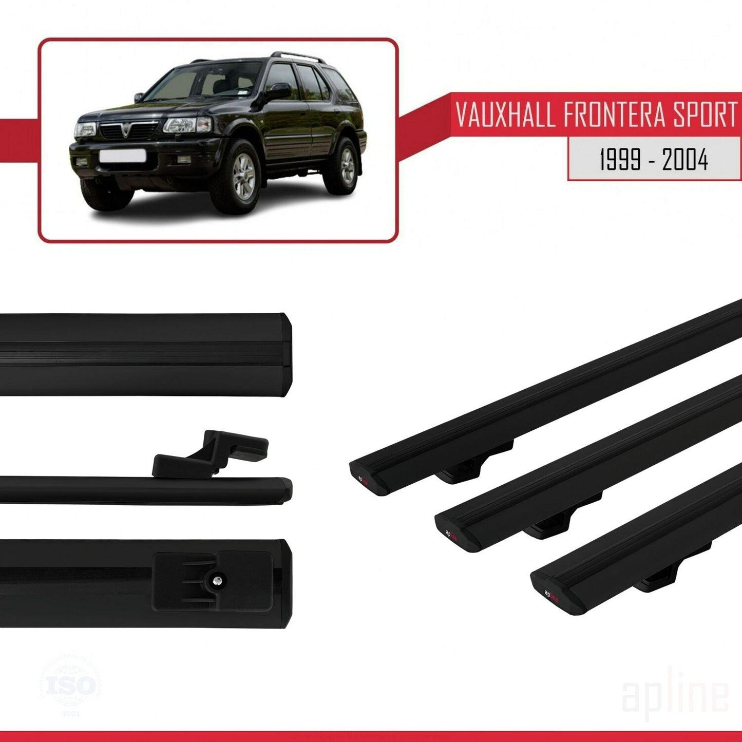 Compatible avec Vauxhall Frontera 2 Sport 1999-2004 BASIC Model Barres de Toit Railing Porte-Bagages de Voiture Noir Aluminium 3 Barres