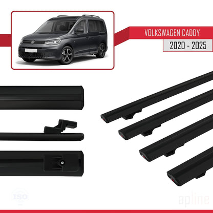 Compatible avec Volkswagen Caddy 4 (SB) 2020-2025 BASIC Model Barres de Toit Railing Porte-Bagages de Voiture Noir Aluminium 4 Barres