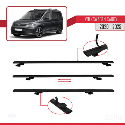 Compatible avec Volkswagen Caddy 4 (SB) 2020-2025 BASIC Model Barres de Toit Railing Porte-Bagages de Voiture Noir Aluminium 4 Barres