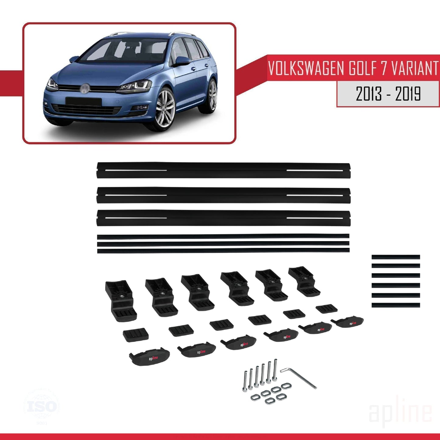 Compatible avec Volkswagen Golf 7 (5G) Variant 2013-2019 BASIC Model Barres de Toit Railing Porte-Bagages de Voiture Noir Aluminium 3 Barres