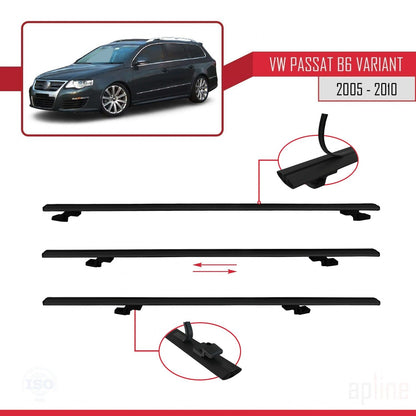 Compatible avec Volkswagen Passat B6 (3C) Variant 2005-2010 BASIC Model Barres de Toit Railing Porte-Bagages de Voiture Noir Aluminium 3 Barres