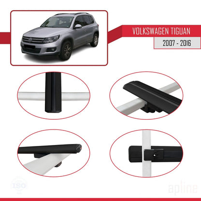 Compatible avec Volkswagen Tiguan (5N) 2007-2016 BASIC Model Barres de Toit Railing Porte-Bagages de Voiture Noir Aluminium 2 Barres