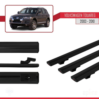Compatible avec Volkswagen Touareg (7L) 2002-2010 BASIC Model Barres de Toit Railing Porte-Bagages de Voiture Noir Aluminium 3 Barres