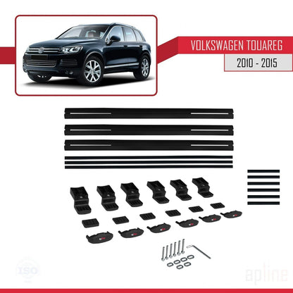 Compatible avec Volkswagen Touareg 2 (7P) Pre-Facelift 2010-2015 BASIC Model Barres de Toit Railing Porte-Bagages de Voiture Noir Aluminium 3 Barres