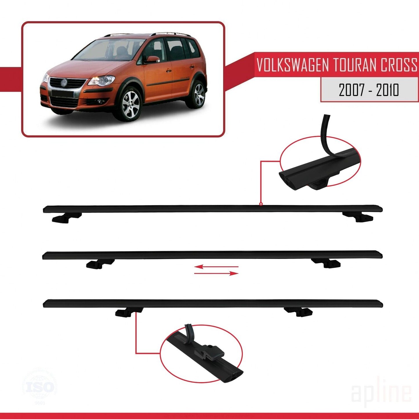 Compatible avec Volkswagen Touran Cross Pre-Facelift 2007-2010 BASIC Model Barres de Toit Railing Porte-Bagages de Voiture Noir Aluminium 2 Barres