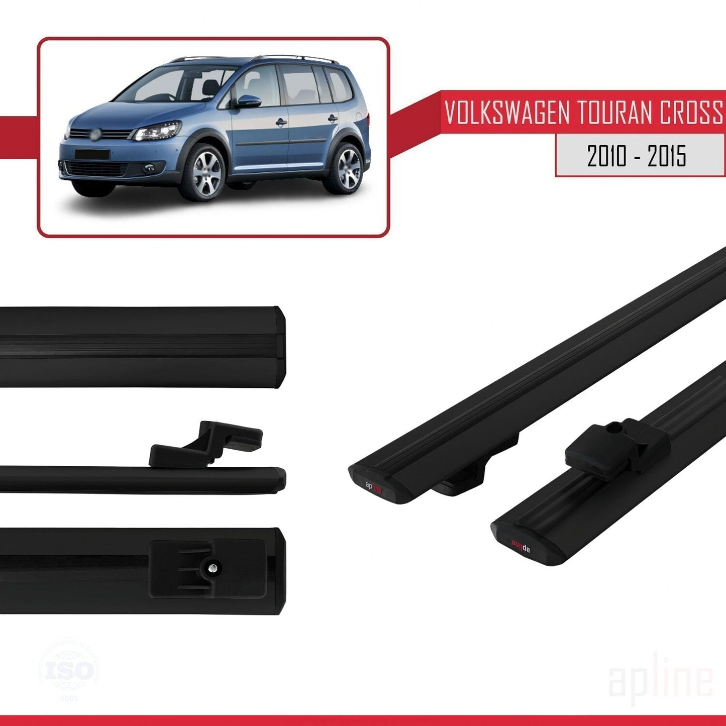 Compatible avec Volkswagen Touran Cross Post-Facelift 2010-2015 BASIC Model Barres de Toit Railing Porte-Bagages de Voiture Noir Aluminium 2 Barres