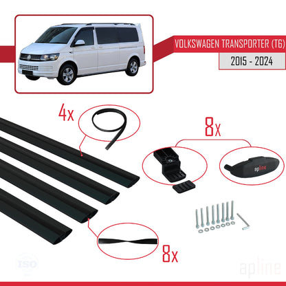 Compatible avec Volkswagen T6 Transporter 2015-2024 BASIC Model Barres de Toit Railing Porte-Bagages de Voiture Noir Aluminium 4 Barres