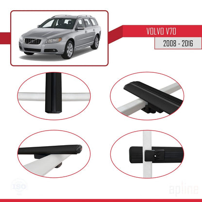 Compatible avec Volvo V70 III 2008-2016 BASIC Model Barres de Toit Railing Porte-Bagages de Voiture Noir Aluminium 3 Barres