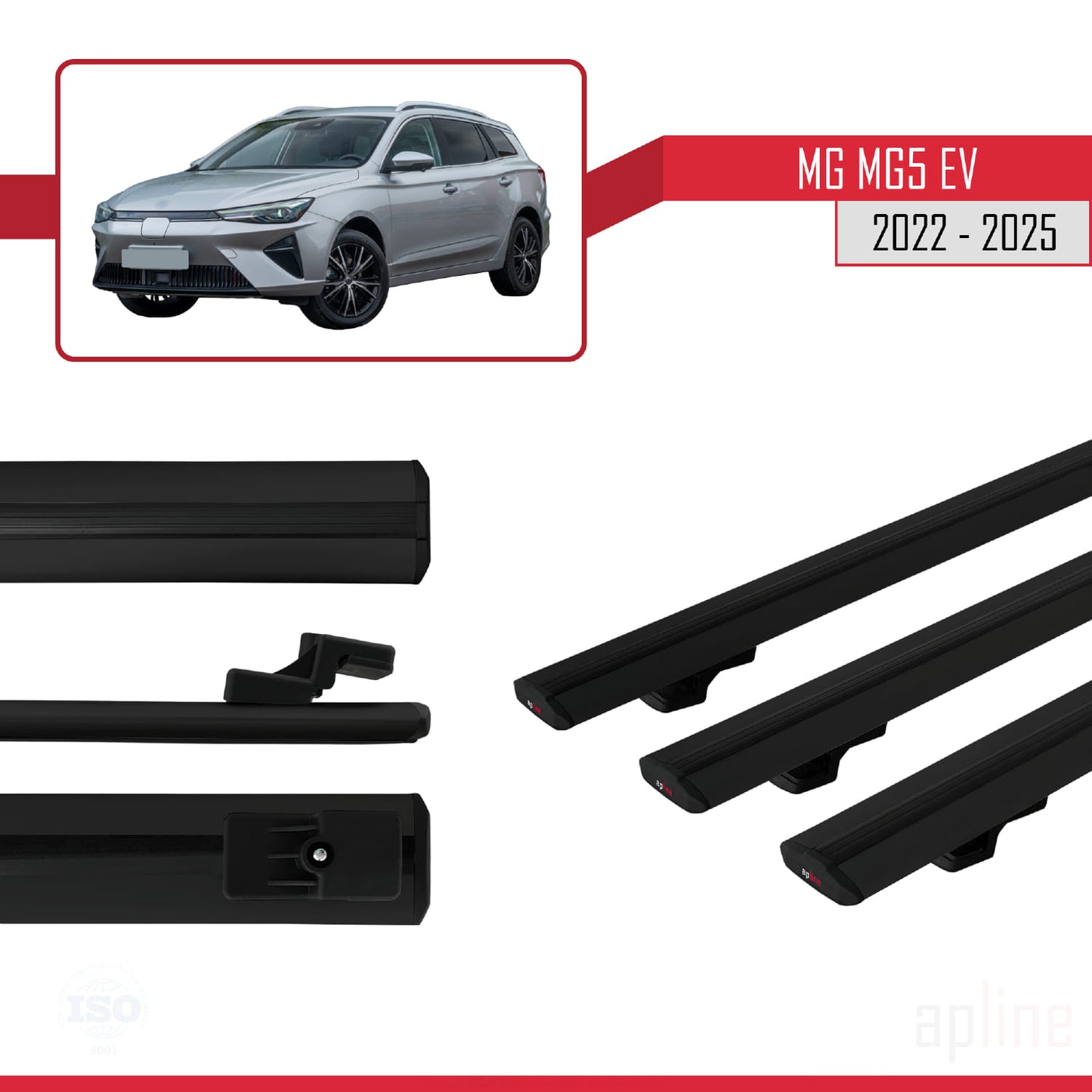 Compatible avec MG 5 EV 2022-2025 BASIC Model Barres de Toit Railing Porte-Bagages de Voiture Noir Aluminium 3 Barres