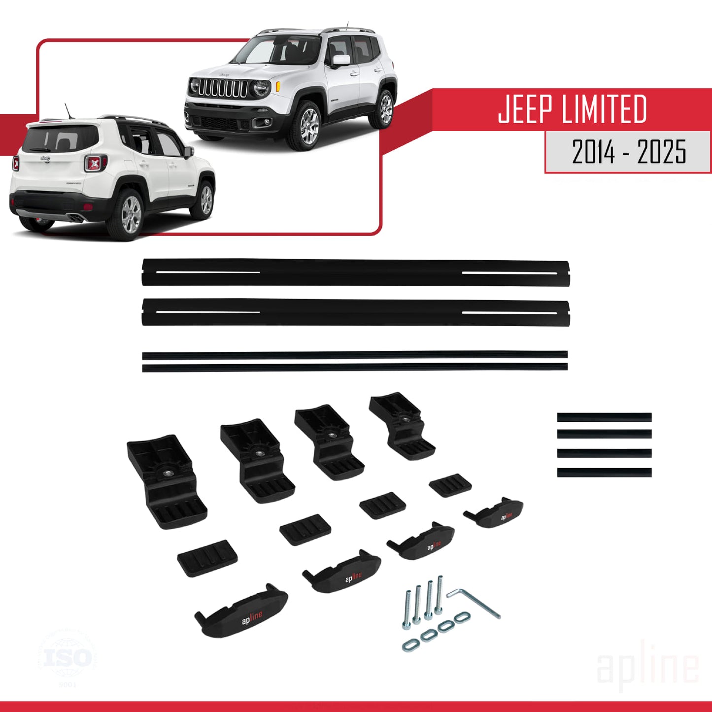 Compatible avec Jeep Limited 2014-2025 BASIC Model Barres de Toit Railing Porte-Bagages de Voiture Noir Aluminium 2 Barres