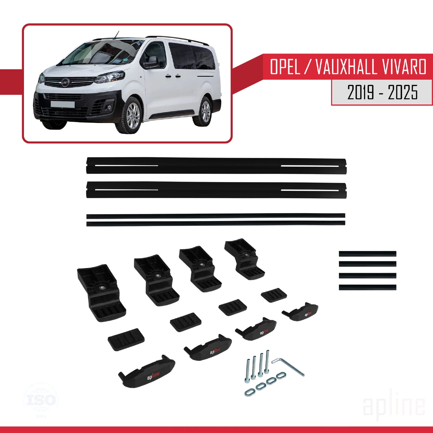 Compatible avec Opel Vivaro C 2019-2025 BASIC Model Barres de Toit Railing Porte-Bagages de Voiture Noir Aluminium 2 Barres