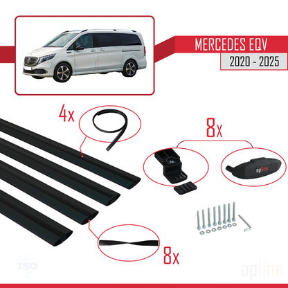 Compatible avec Mercedes EQV (W447) 2020-2025 BASIC Model Barres de Toit Railing Porte-Bagages de Voiture Noir Aluminium 4 Barres