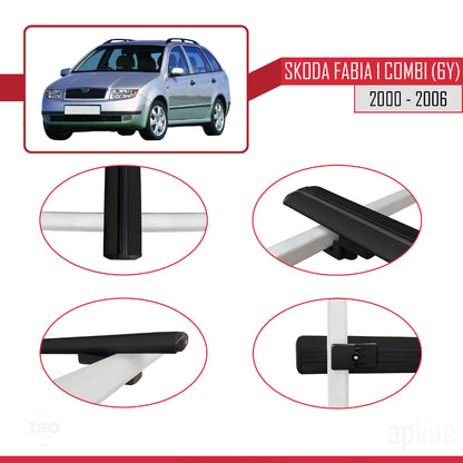 Compatible with Skoda Fabia (6Y) SW 2000-2006 BASIC Model Car Roof Rack Cross Bar Black Aluminium 2 Bars