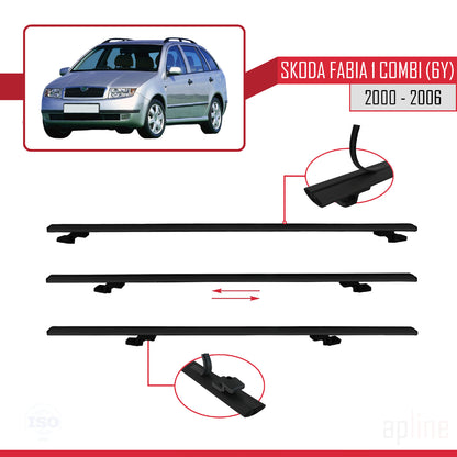 Compatible with Skoda Fabia (6Y) SW 2000-2006 BASIC Model Car Roof Rack Cross Bar Black Aluminium 2 Bars