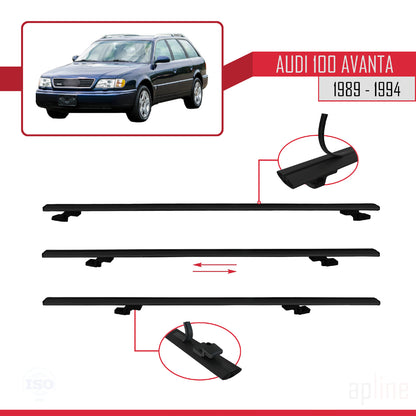 Compatible avec Audi 100 Avanta 1989-1994 BASIC Model Barres de Toit Railing Porte-Bagages de Voiture Noir Aluminium 3 Barres