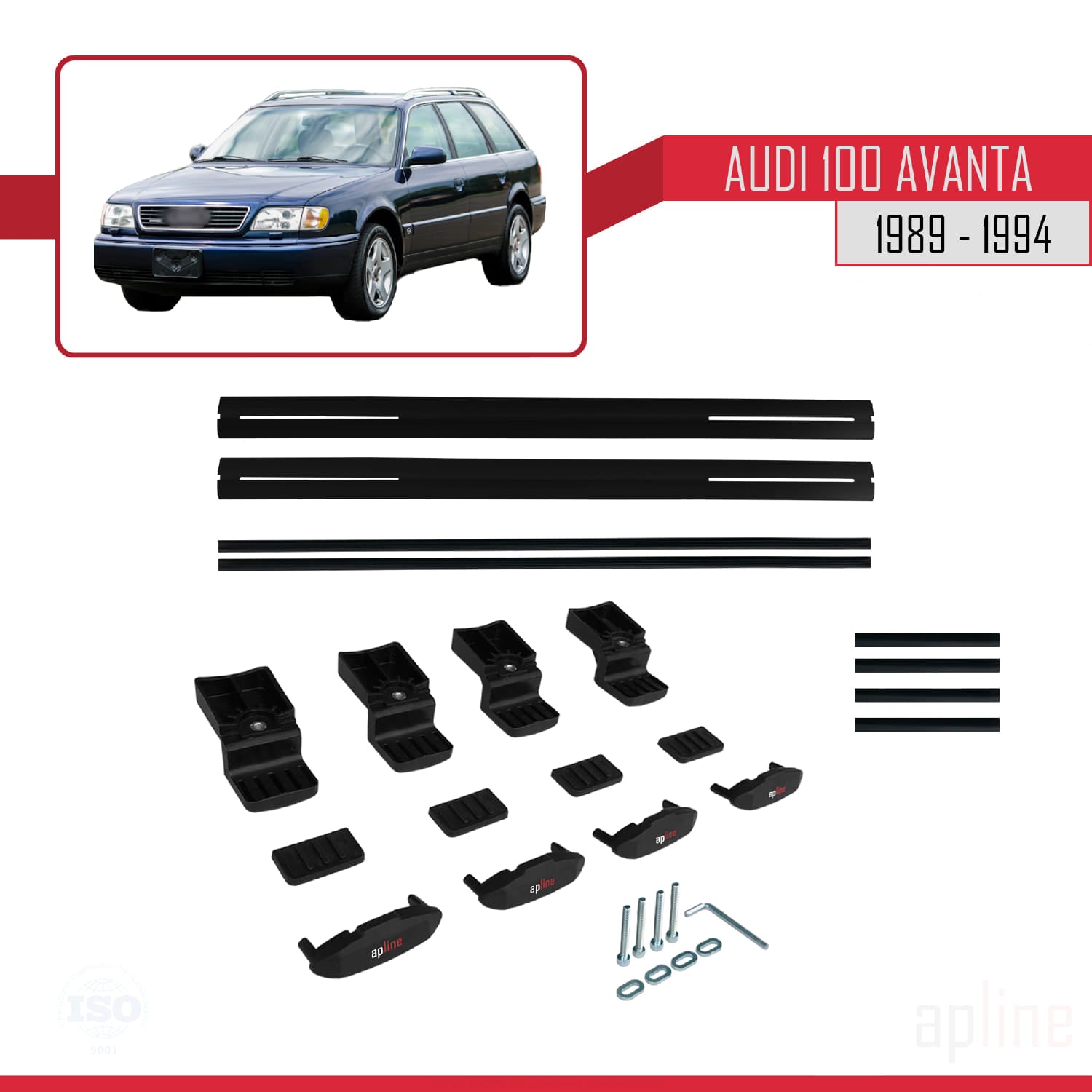 Compatible avec Audi 100 Avanta 1989-1994 BASIC Model Barres de Toit Railing Porte-Bagages de Voiture Noir Aluminium 2 Barres