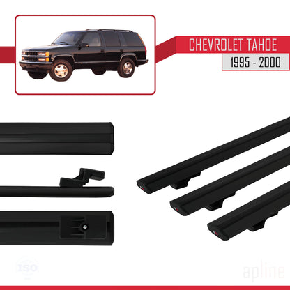 Compatible avec Chevrolet Tahoe 1995-2000 BASIC Model Barres de Toit Railing Porte-Bagages de Voiture Noir Aluminium 3 Barres