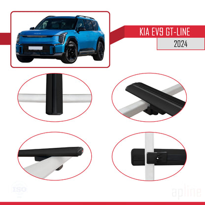 Compatible avec KIA EV9 GT-LINE 2024-2025 BASIC Model Barres de Toit Railing Porte-Bagages de Voiture Noir Aluminium 3 Barres