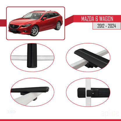 Compatible avec Mazda 6 Wagon 2012-2024 BASIC Model Barres de Toit Railing Porte-Bagages de Voiture Noir Aluminium 2 Barres