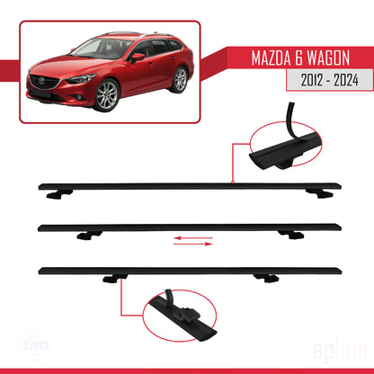 Compatible avec Mazda 6 Wagon 2012-2024 BASIC Model Barres de Toit Railing Porte-Bagages de Voiture Noir Aluminium 2 Barres