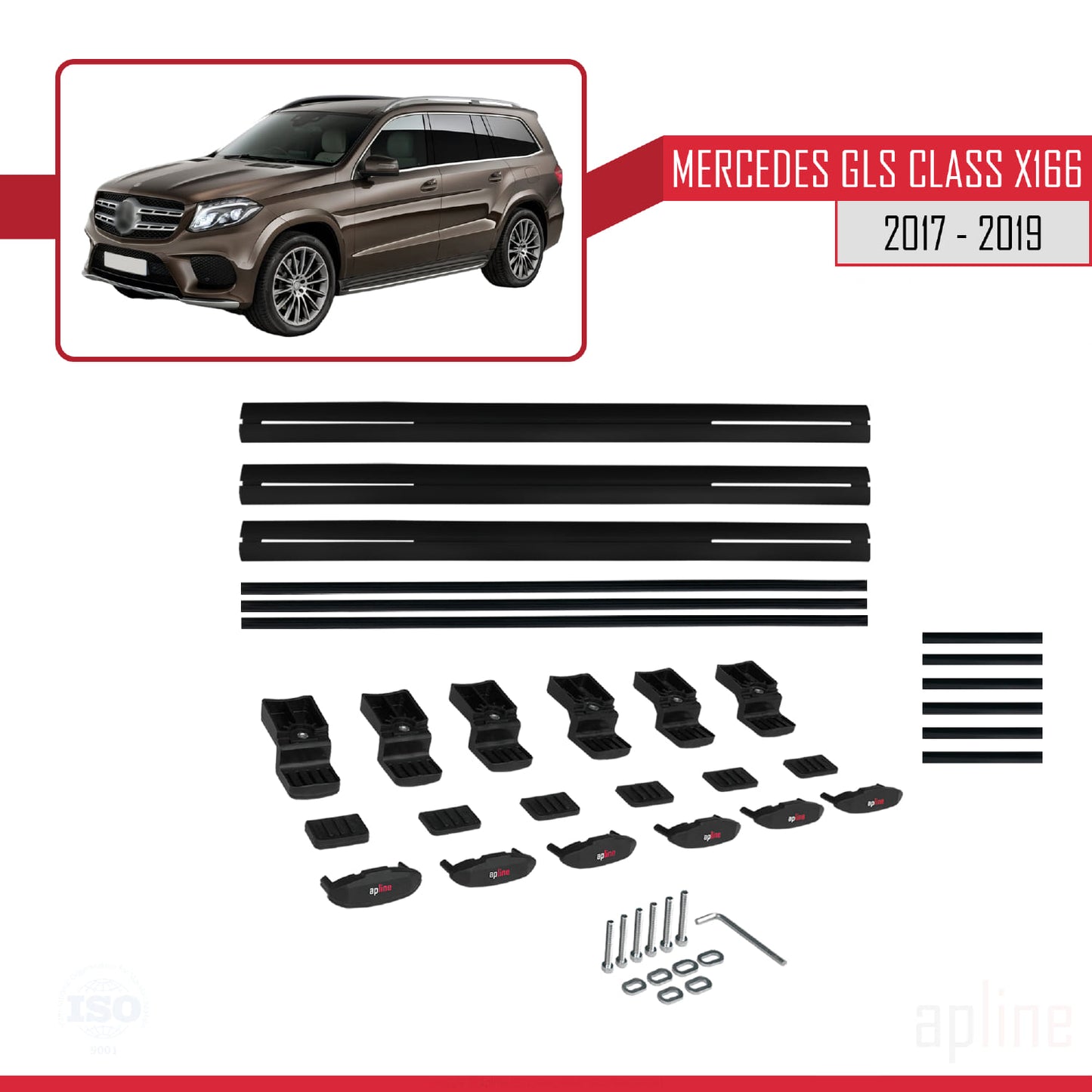Compatible avec Mercedes GLS Class X166 2017-2019 BASIC Model Barres de Toit Railing Porte-Bagages de Voiture Noir Aluminium 3 Barres