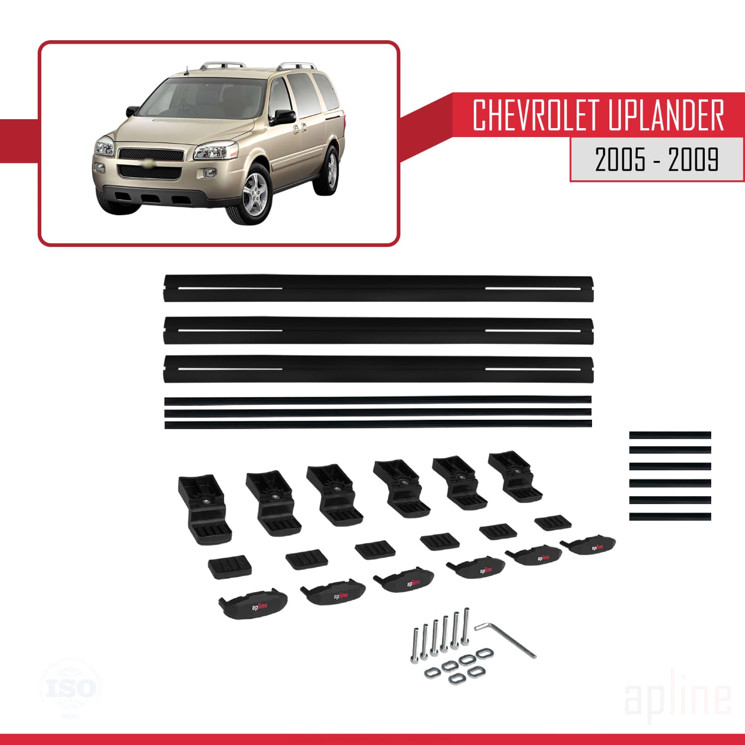 Compatible avec Chevrolet Uplander 2005-2009 BASIC Model Barres de Toit Railing Porte-Bagages de Voiture Noir Aluminium 3 Barres