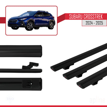 Compatible avec Subaru Crosstrek 2024-2025 BASIC Model Barres de Toit Railing Porte-Bagages de Voiture Noir Aluminium 3 Barres
