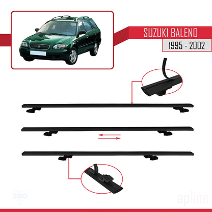 Compatible avec Suzuki Baleno 1995-2002 BASIC Model Barres de Toit Railing Porte-Bagages de Voiture Noir Aluminium 3 Barres