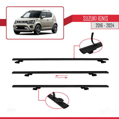 Compatible avec Suzuki Ignis 2016-2024 BASIC Model Barres de Toit Railing Porte-Bagages de Voiture Noir Aluminium 3 Barres